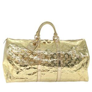 LOUIS VUITTON Monogram Miroir Keepall 55 Boston Bag Gold LV Auth